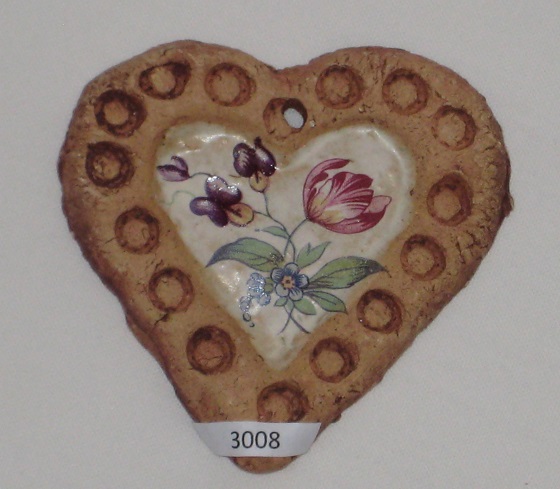 Keramika malá glaz. Srdce s květinou 3008